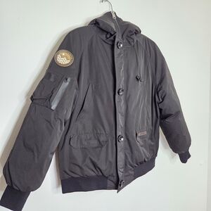 Fitouch Women's Black Hooded Puffer Jacket with Patch Detail M